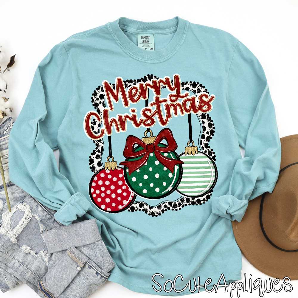 Merry Christmas black dot frame ornament trio *DTF* Transfer*