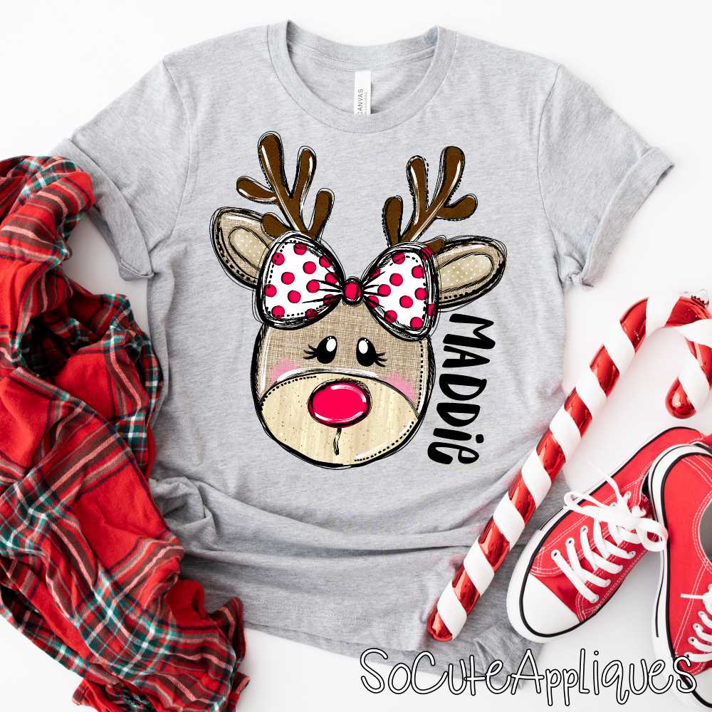 Reindeer red dot bow GIRL *DTF Transfer*