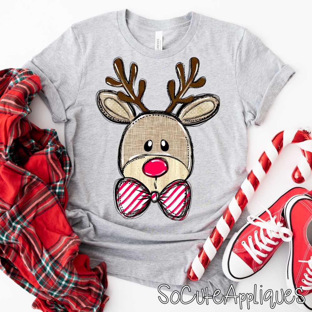 Reindeer red stripe bowtie BOY *DTF Transfer* - Image 2