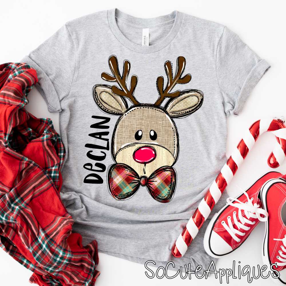 Reindeer plaid bowtie BOY *DTF Transfer*