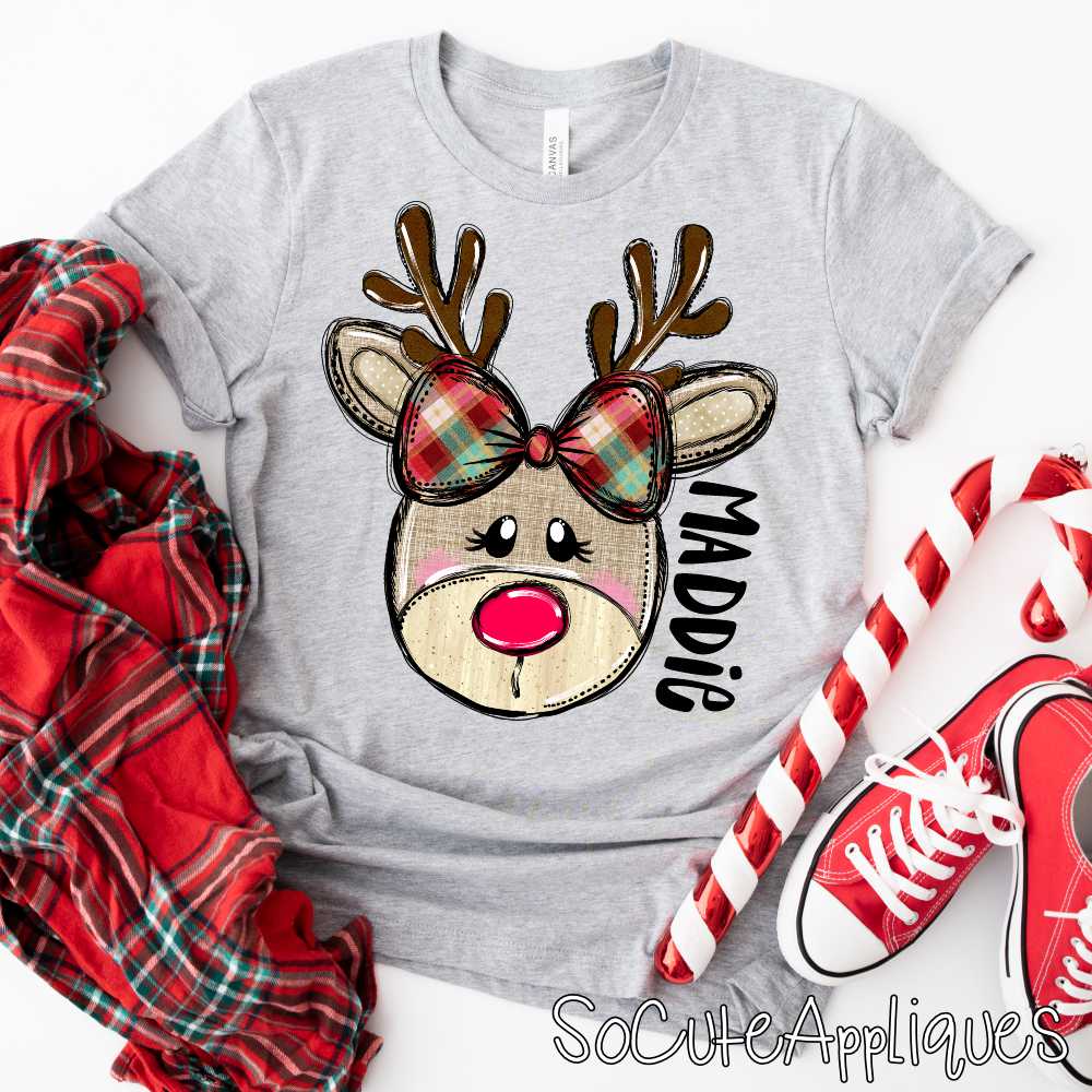 Reindeer plaid bow GIRL *DTF Transfer*