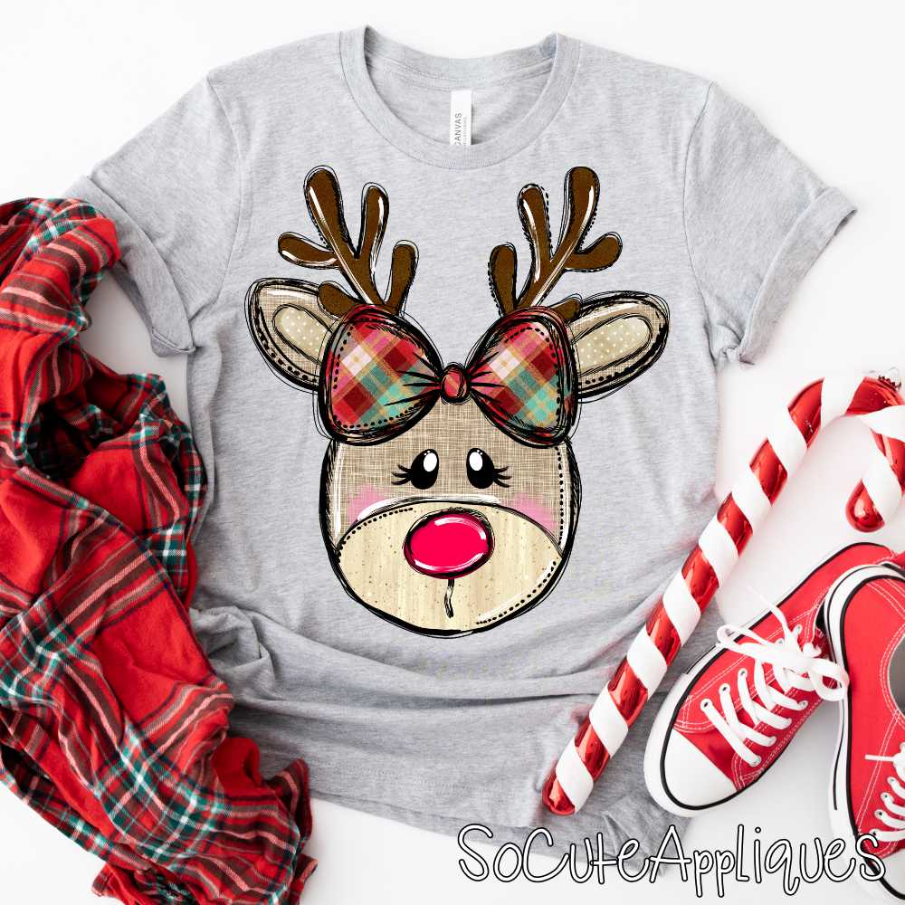 Reindeer plaid bow GIRL *DTF Transfer* - Image 2