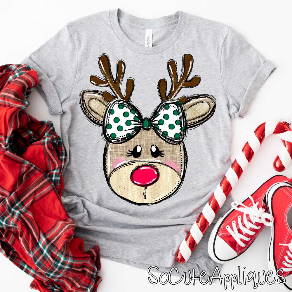 Reindeer green dot bow GIRL *DTF Transfer* - Image 2