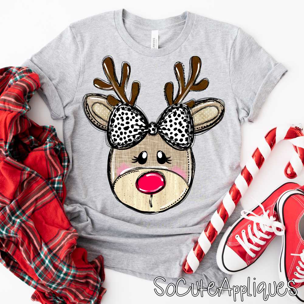 Reindeer dalmatian dot bow GIRL *DTF Transfer* - Image 2