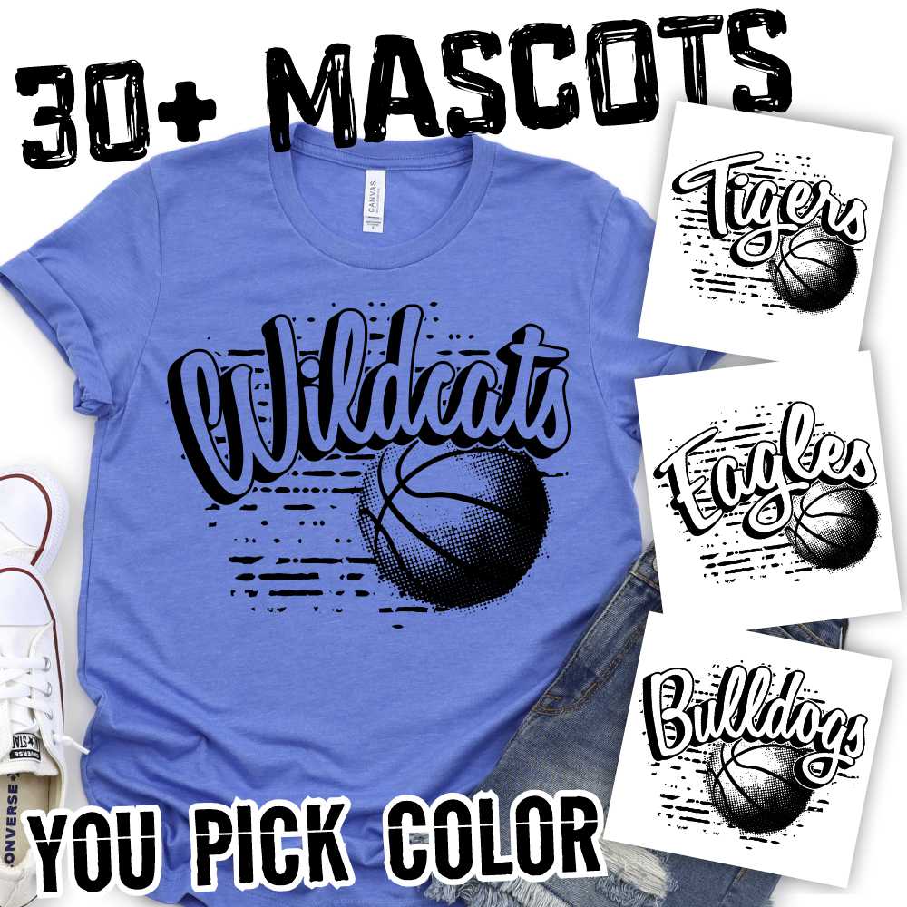 Mascot basketball arched on stripes *DTF* Transfer