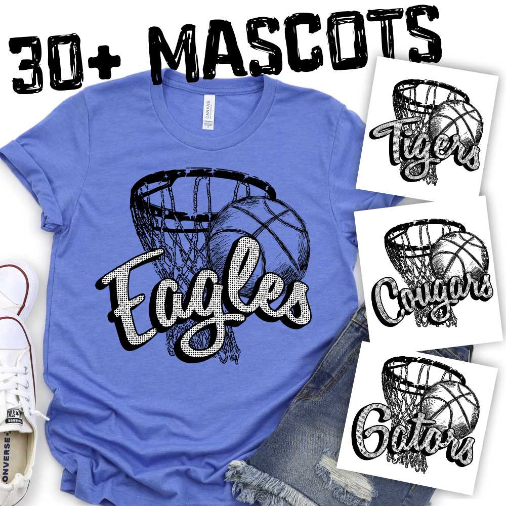 Basketball polka dot Mascot arched on net *DTF* Transfer