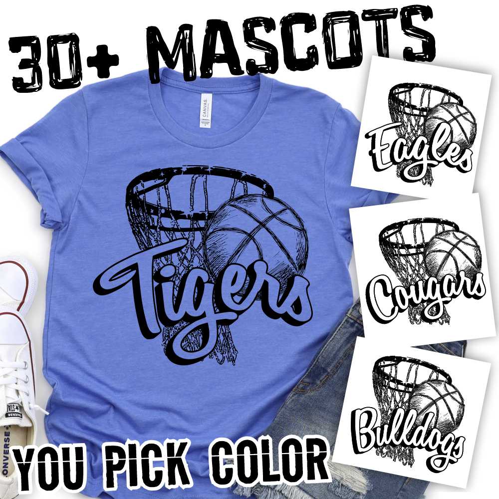 Basketball Mascot arched on net *DTF* Transfer
