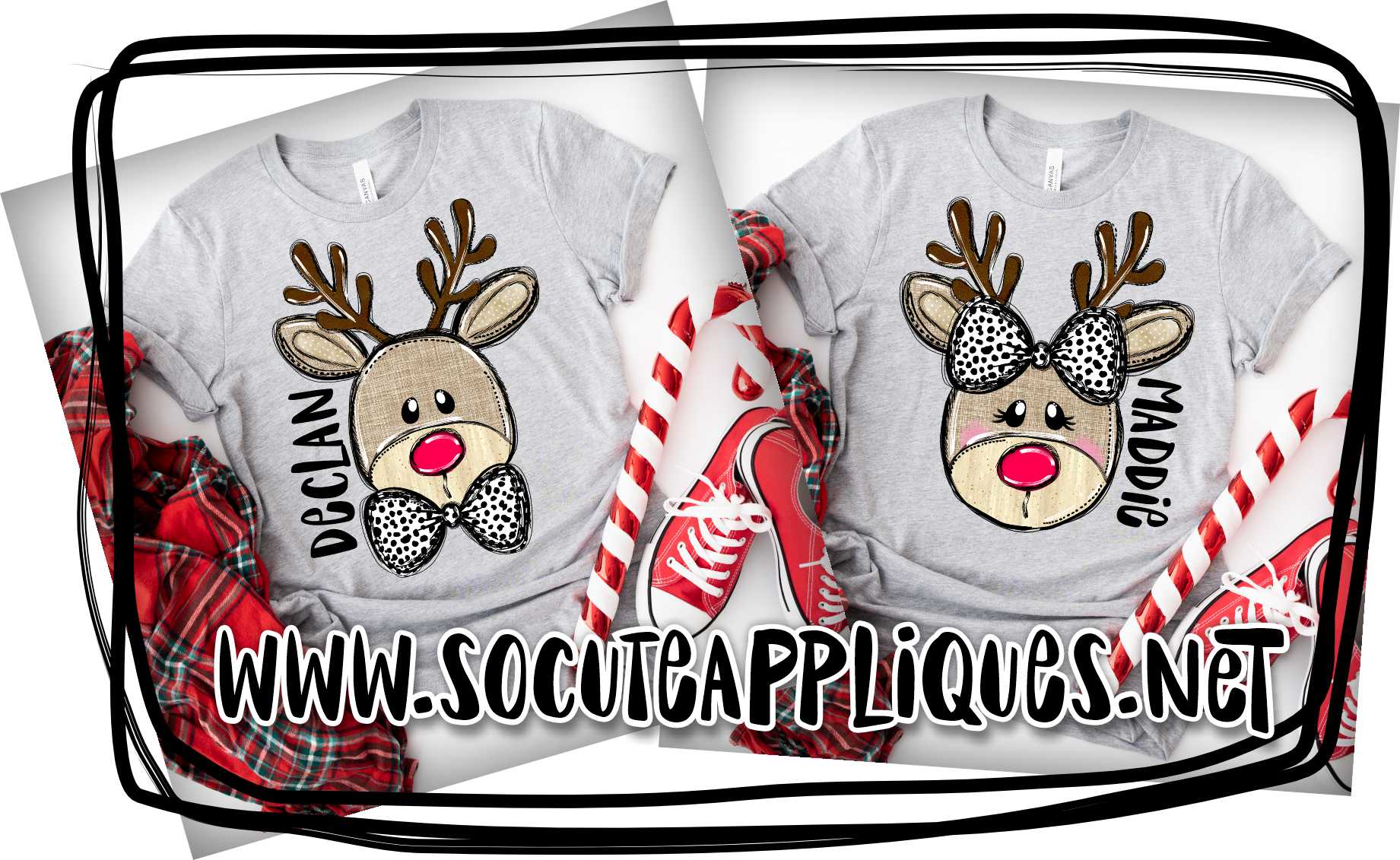 Reindeer dalmatian dot bowtie BOY *DTF Transfer* - Image 3