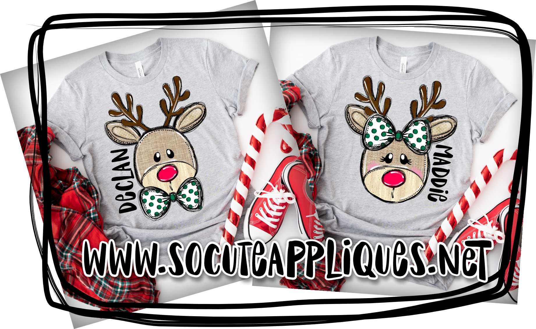 Reindeer green dot bowtie BOY *DTF Transfer* - Image 3