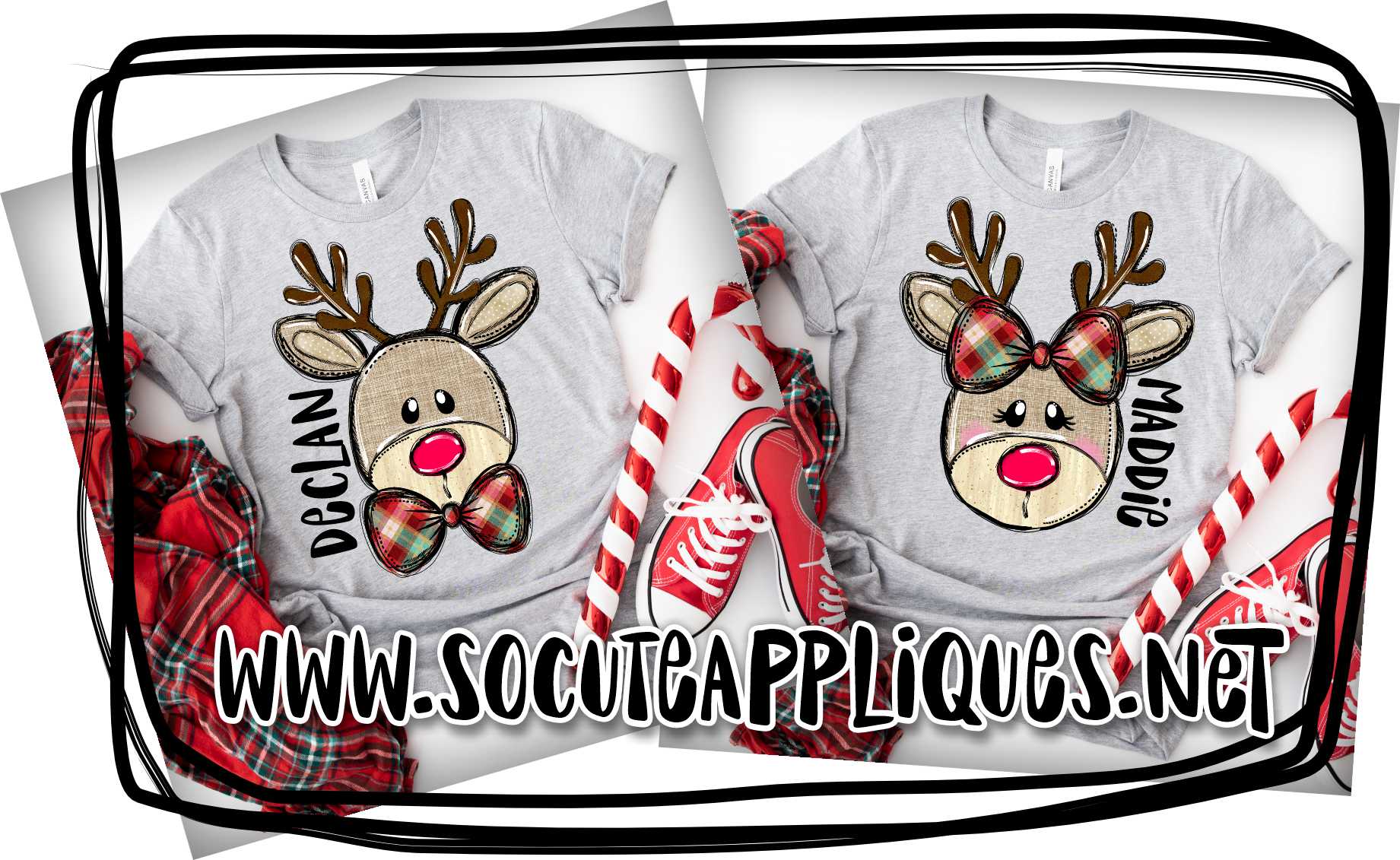 Reindeer plaid bowtie BOY *DTF Transfer* - Image 3