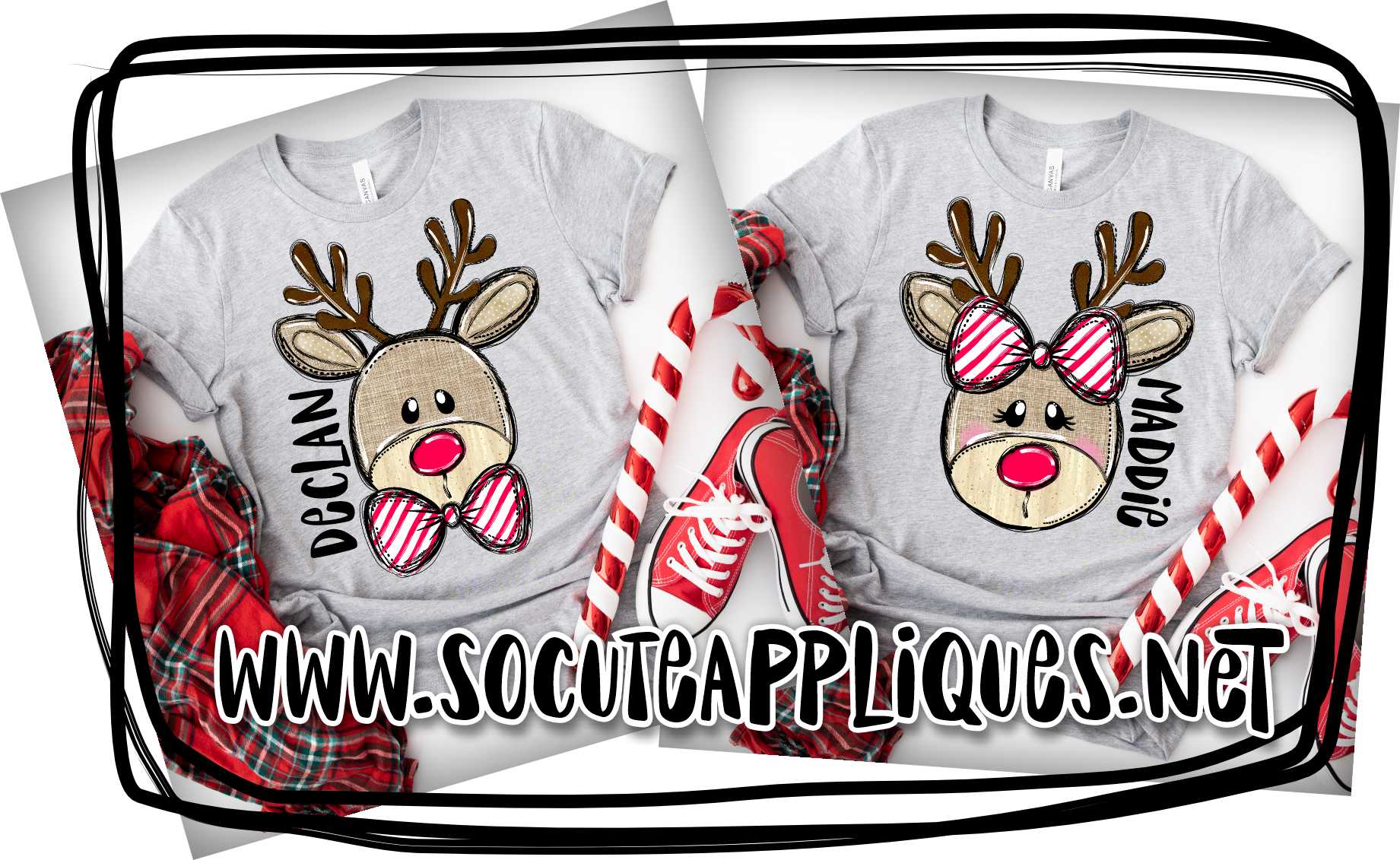 Reindeer red stripe bowtie BOY *DTF Transfer* - Image 3