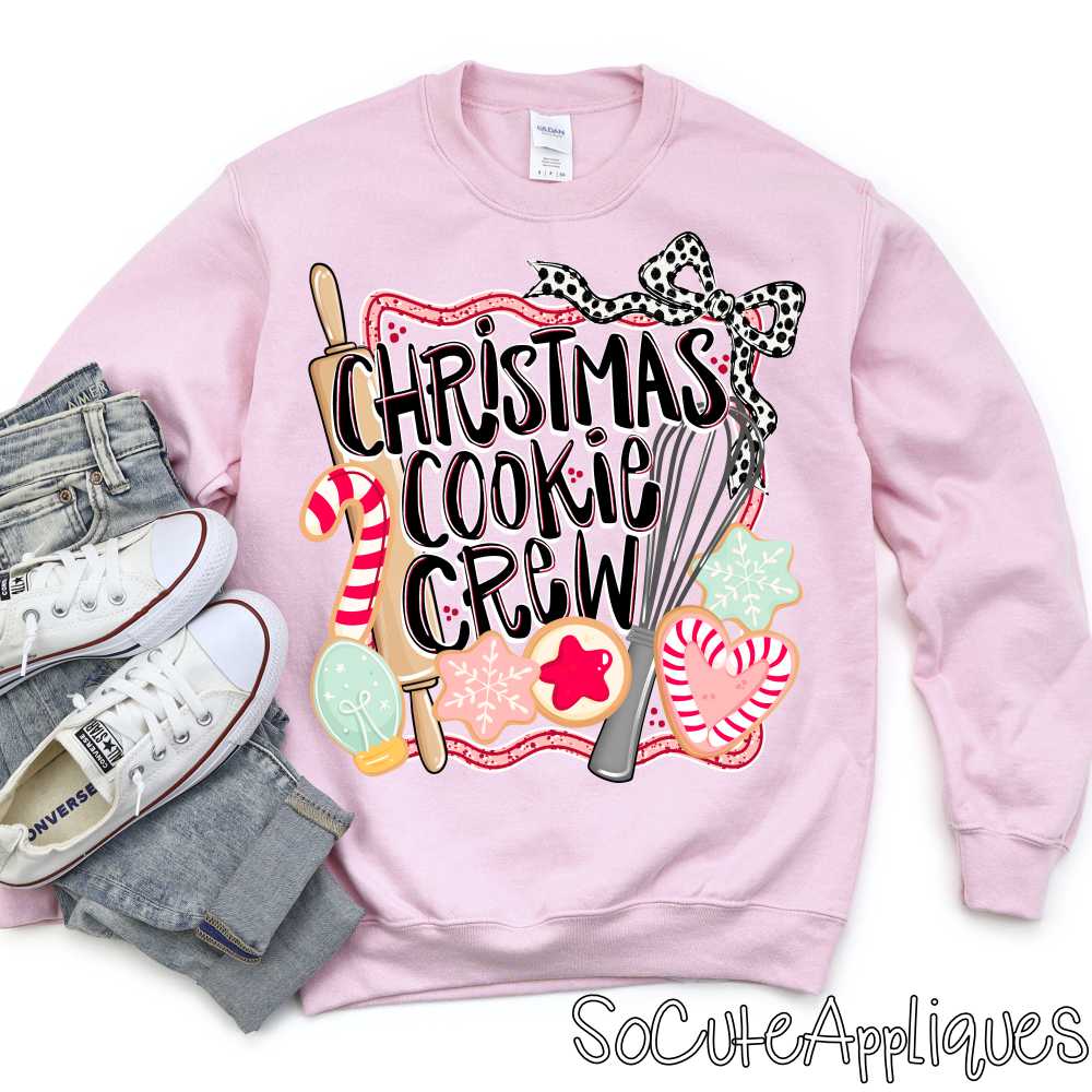Christmas cookie crew pink frame black dot bow *DTF Transfer*