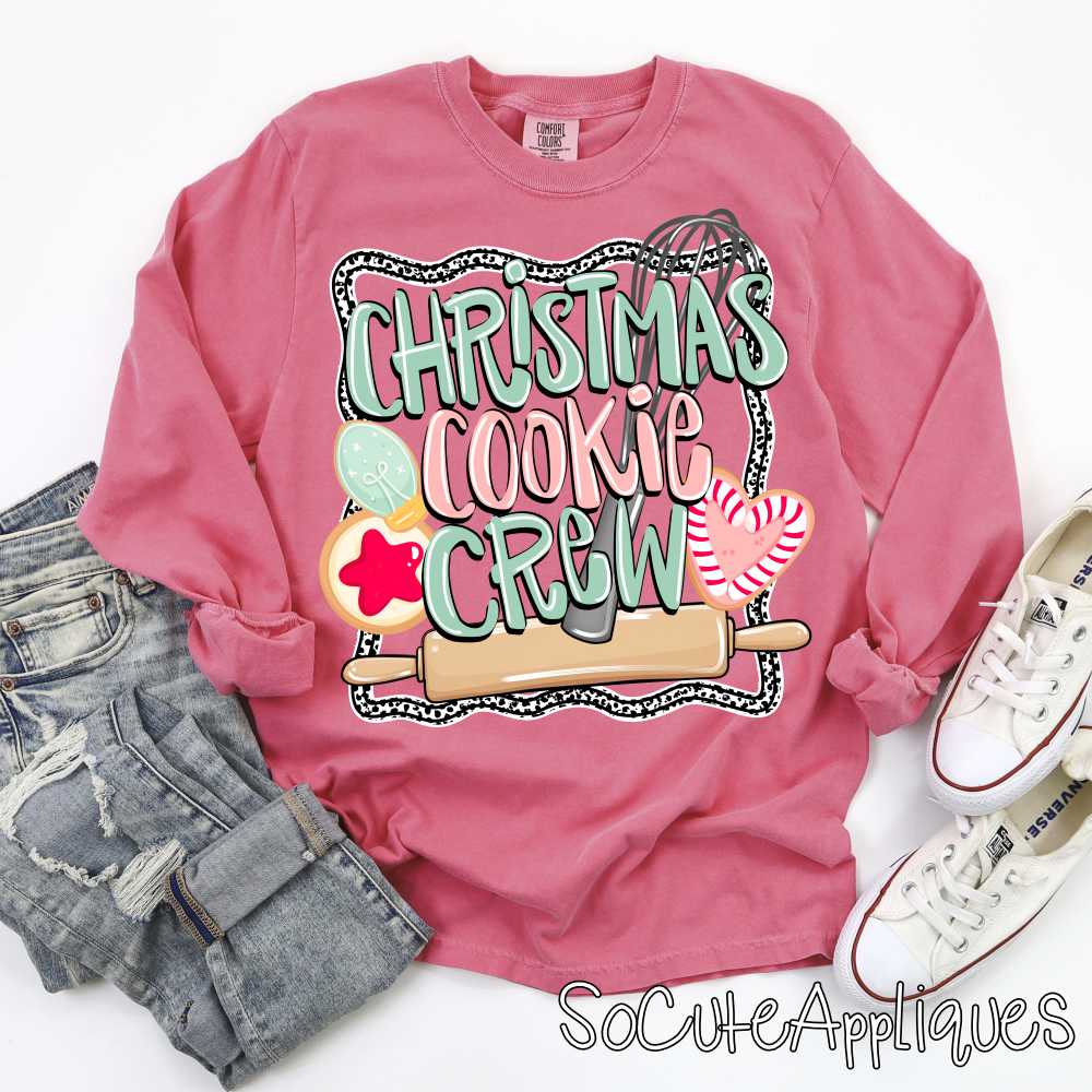 Christmas cookie crew dot frame mint pink *DTF Transfer*