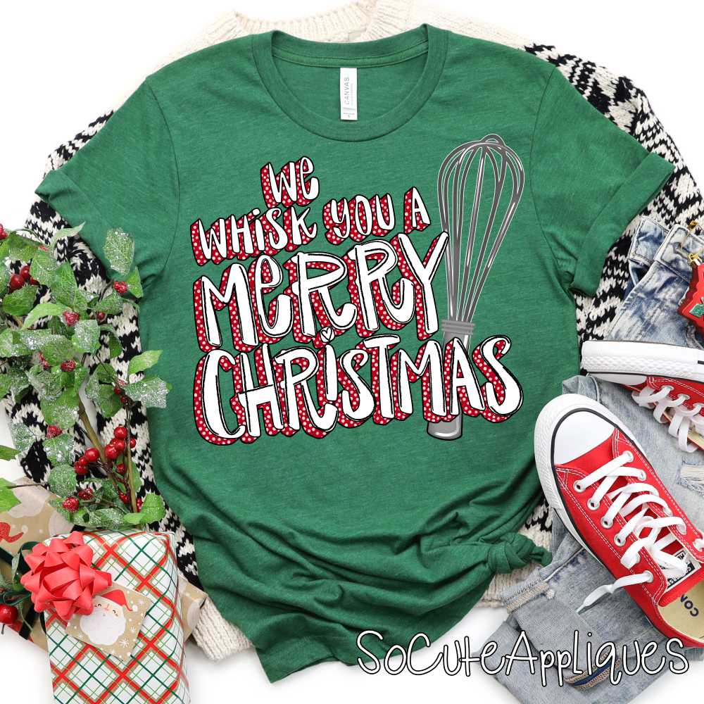 we whisk you a Merry Christmas white red dot *DTF Transfer*