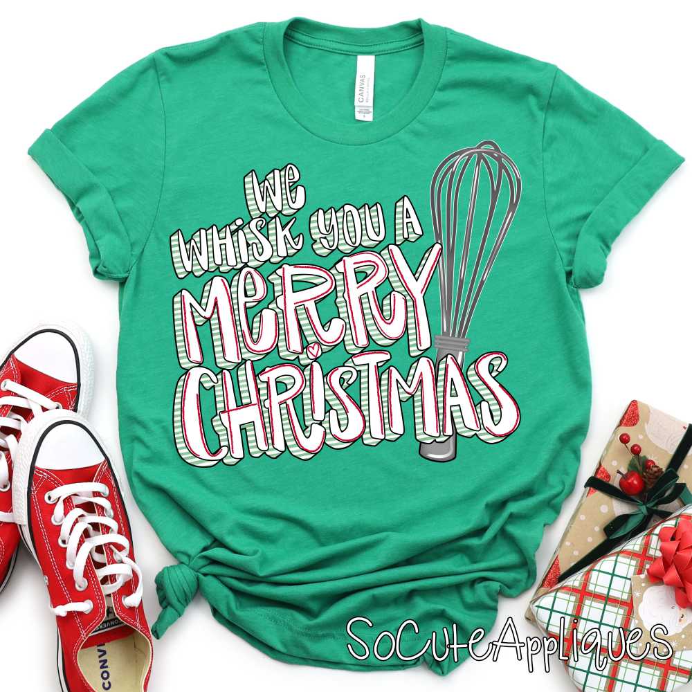 we whisk you a Merry Christmas white greens tripe *DTF Transfer*