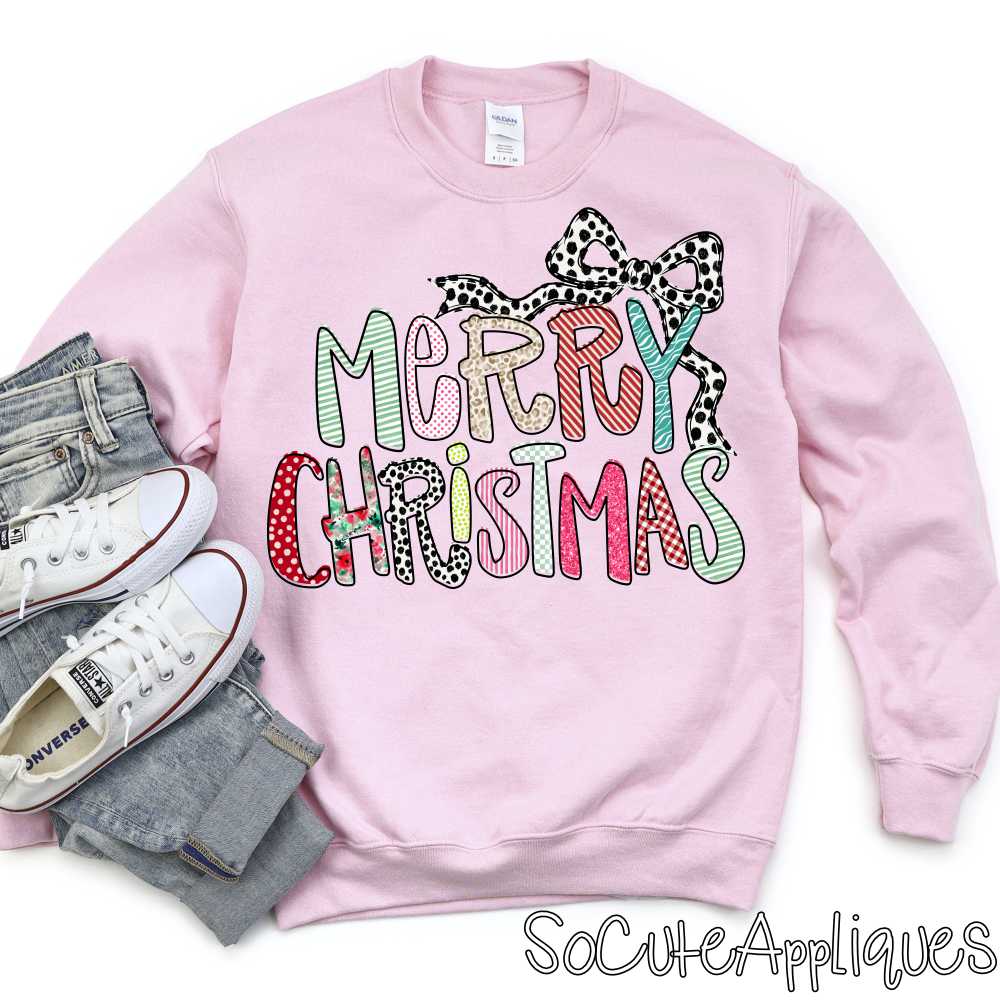 Merry Christmas mixed print polka dot bow *DTF Transfer*