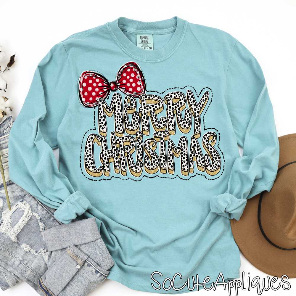 Merry Christmas black dot red bow *DTF Transfer*