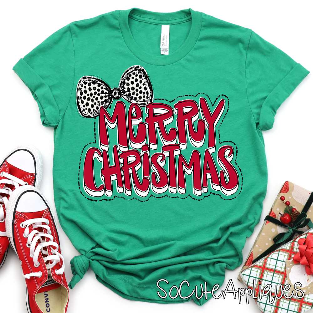 Merry Christmas red black dot bow *DTF Transfer*