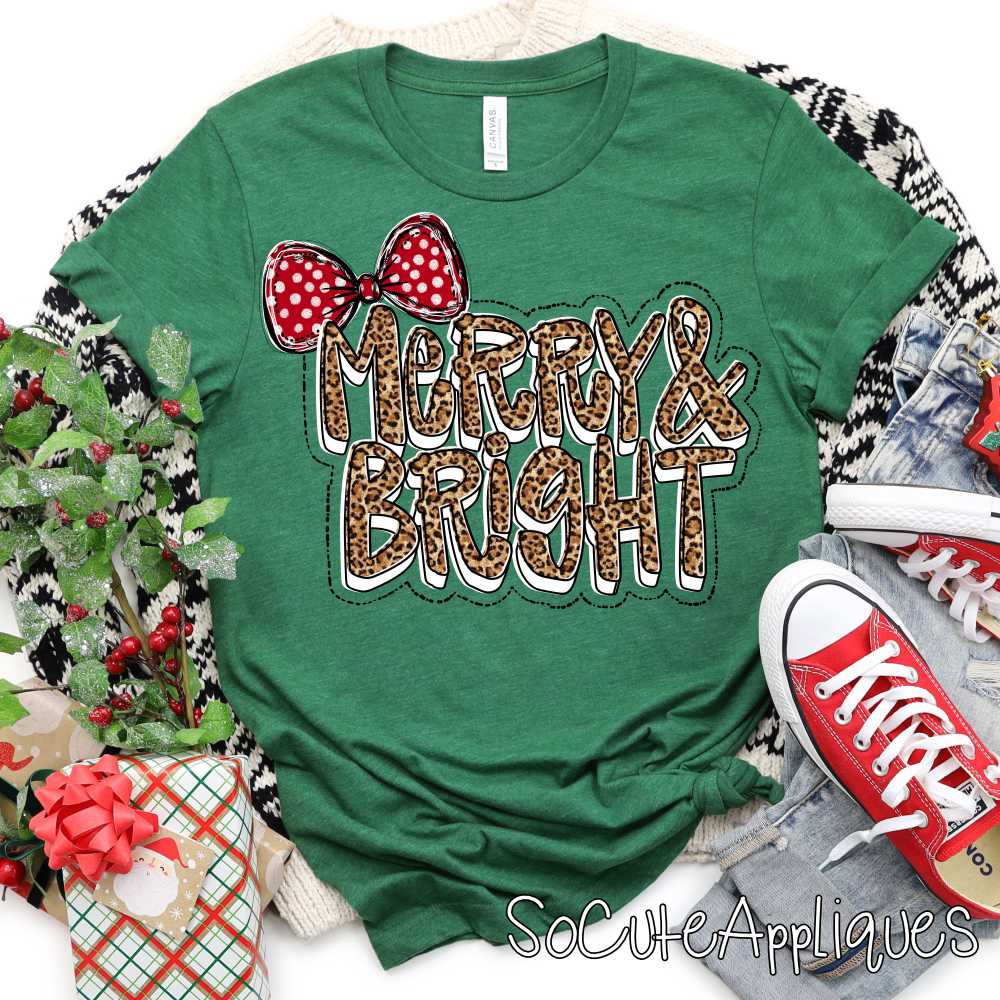 Merry and Bright leopard red bow *DTF Transfer*