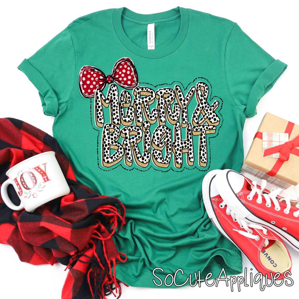 Merry and Bright dot red bow *DTF Transfer*