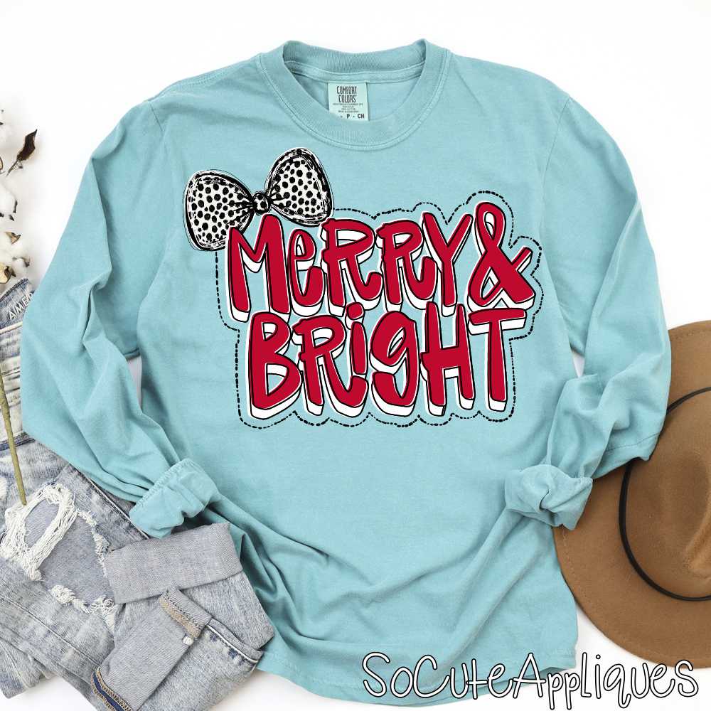 Merry and Bright red dot bow *DTF Transfer*
