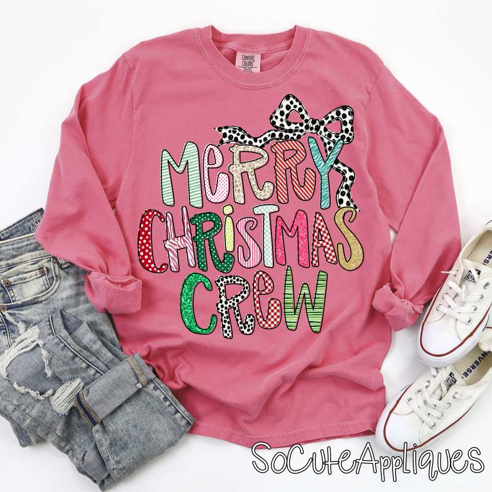 Merry Christmas crew mixed print polka dot bow *DTF Transfer*