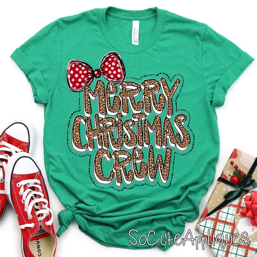Merry Christmas crew leopard red bow *DTF Transfer*