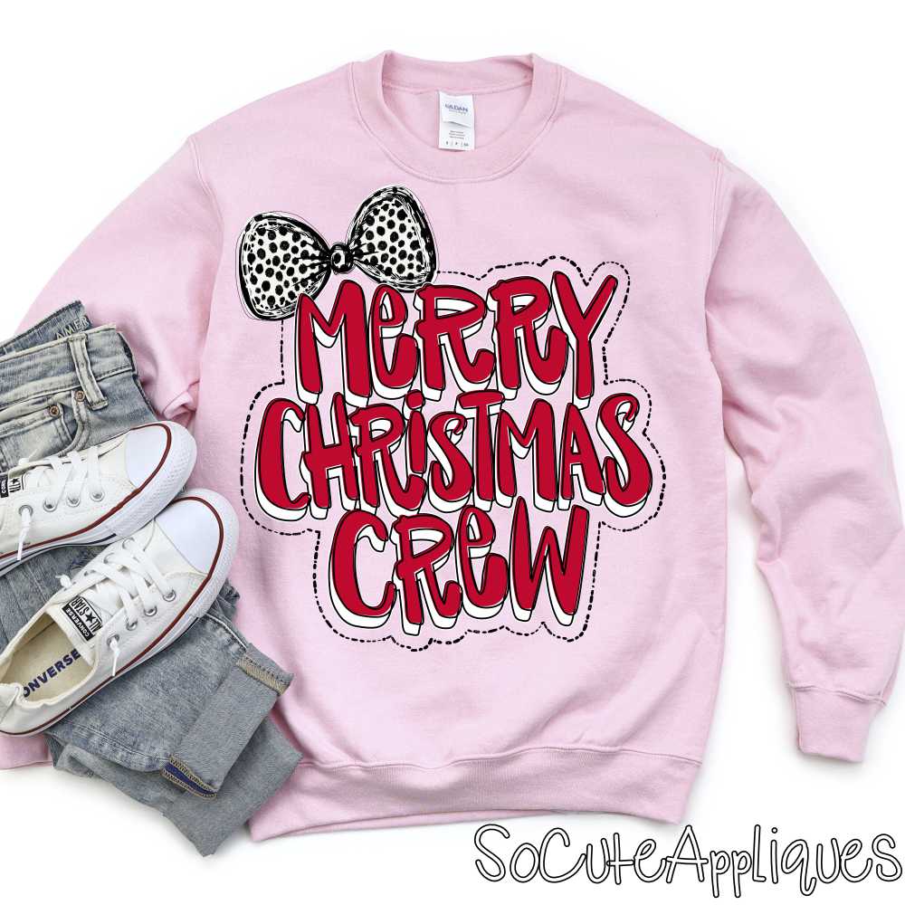Merry Christmas crew red black dot bow *DTF Transfer*