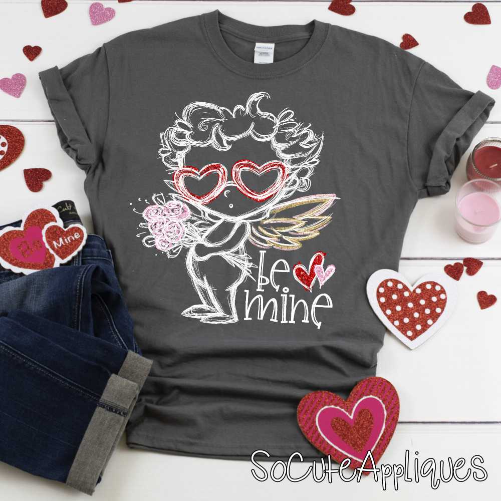 Cupid with flowers be mine white *DTF Transfer*