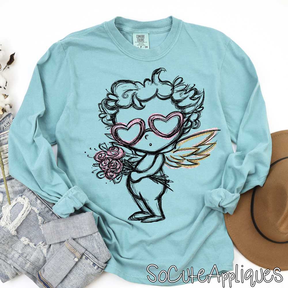 Cupid with flowers pink *DTF Transfer*
