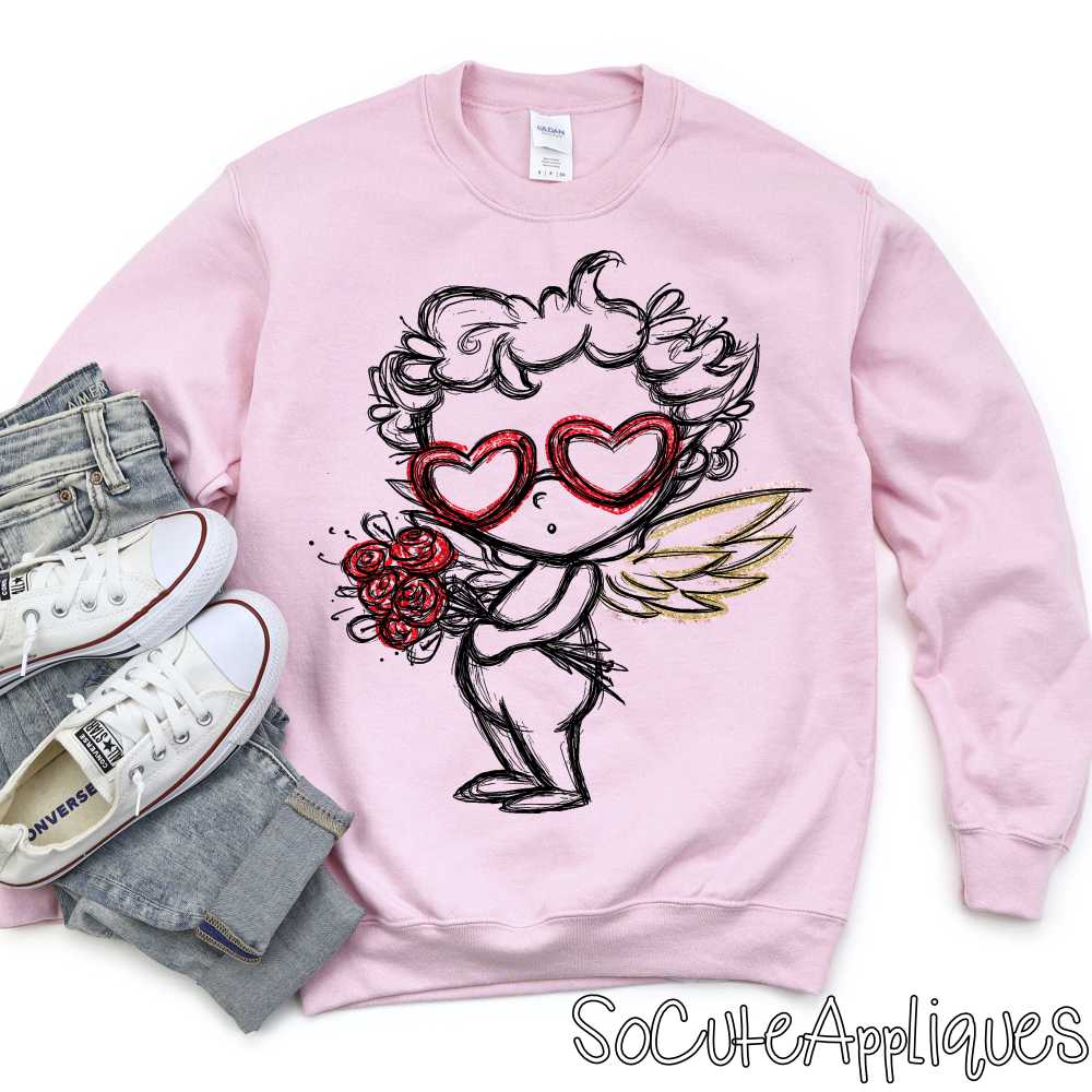 Cupid with flowers red *DTF Transfer*