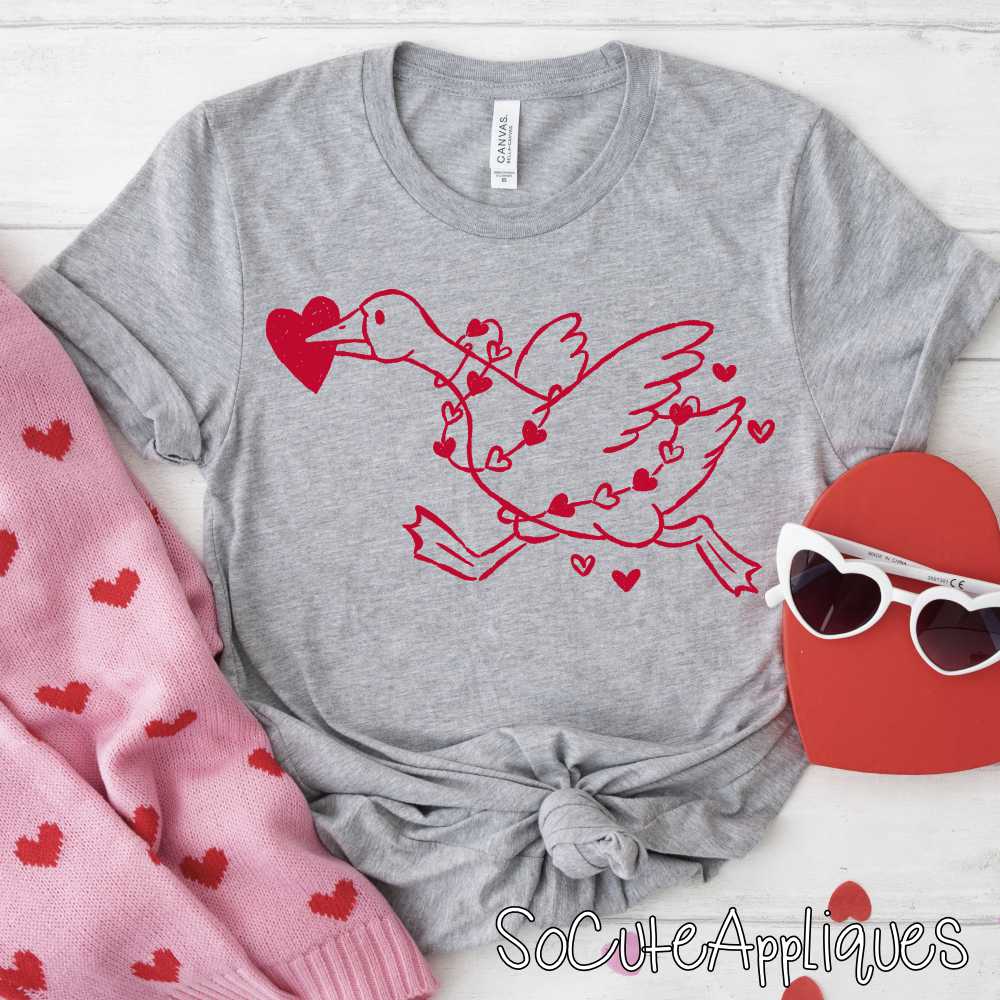 Goose with hearts red *DTF Transfer*