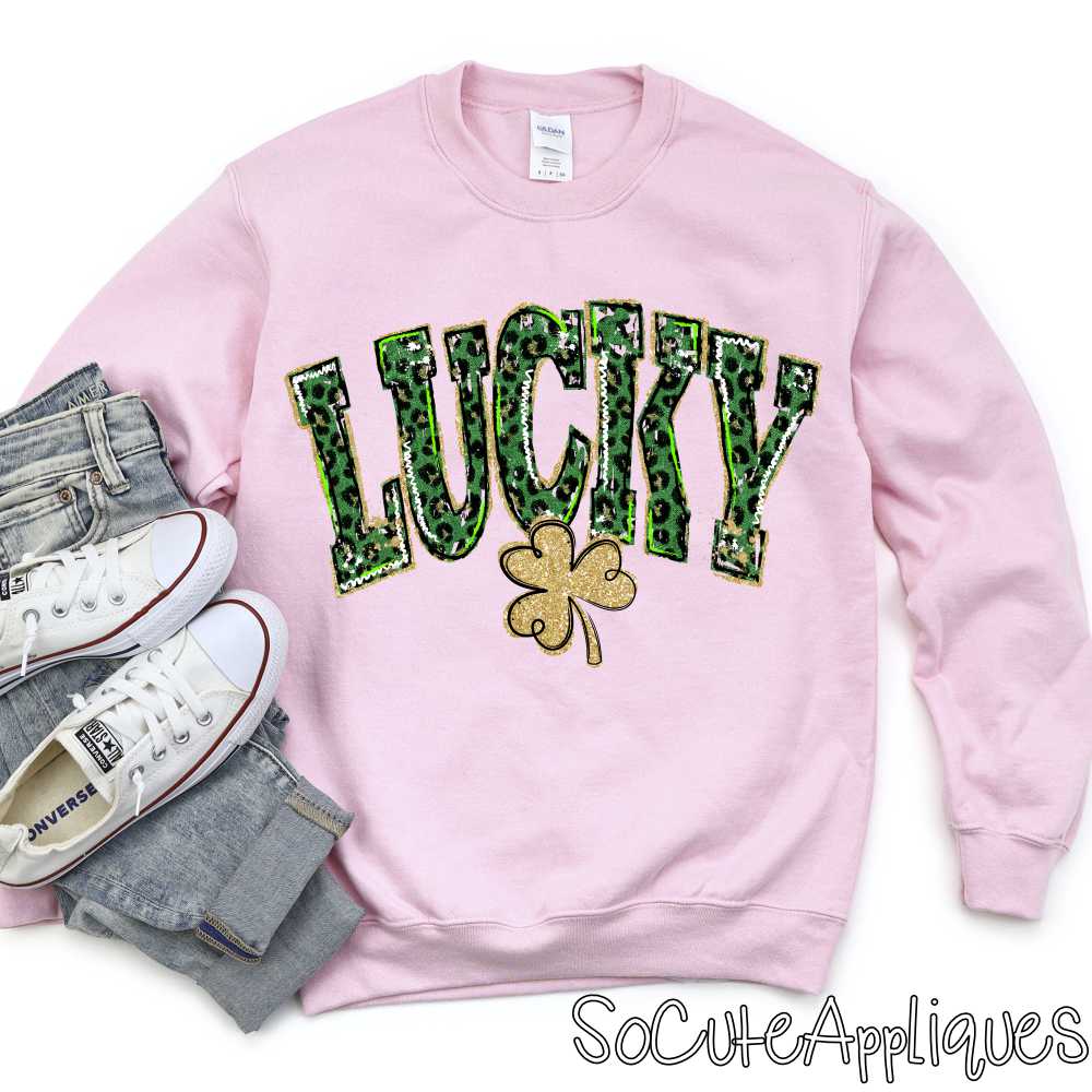 LUCKY distresed gold green leopard   *DTF* Tranfer