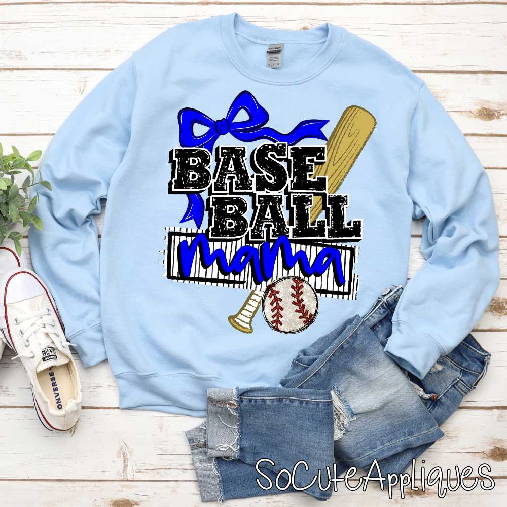 Baseball mama bat ball bow *TRANSFER*