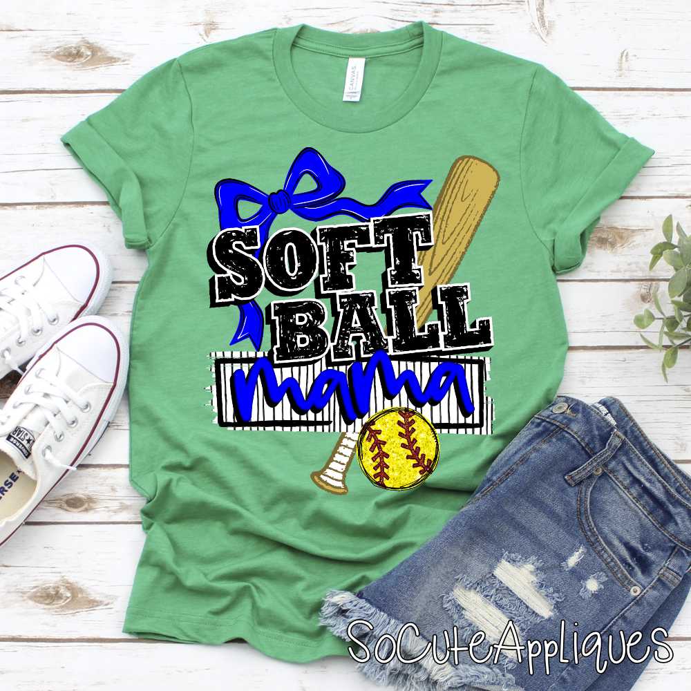 Softball mama bat ball bow *TRANSFER*