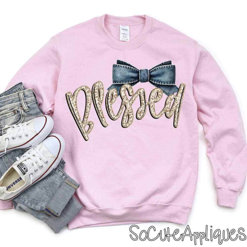 Blessed leopard denim bow *DTF* Transfer
