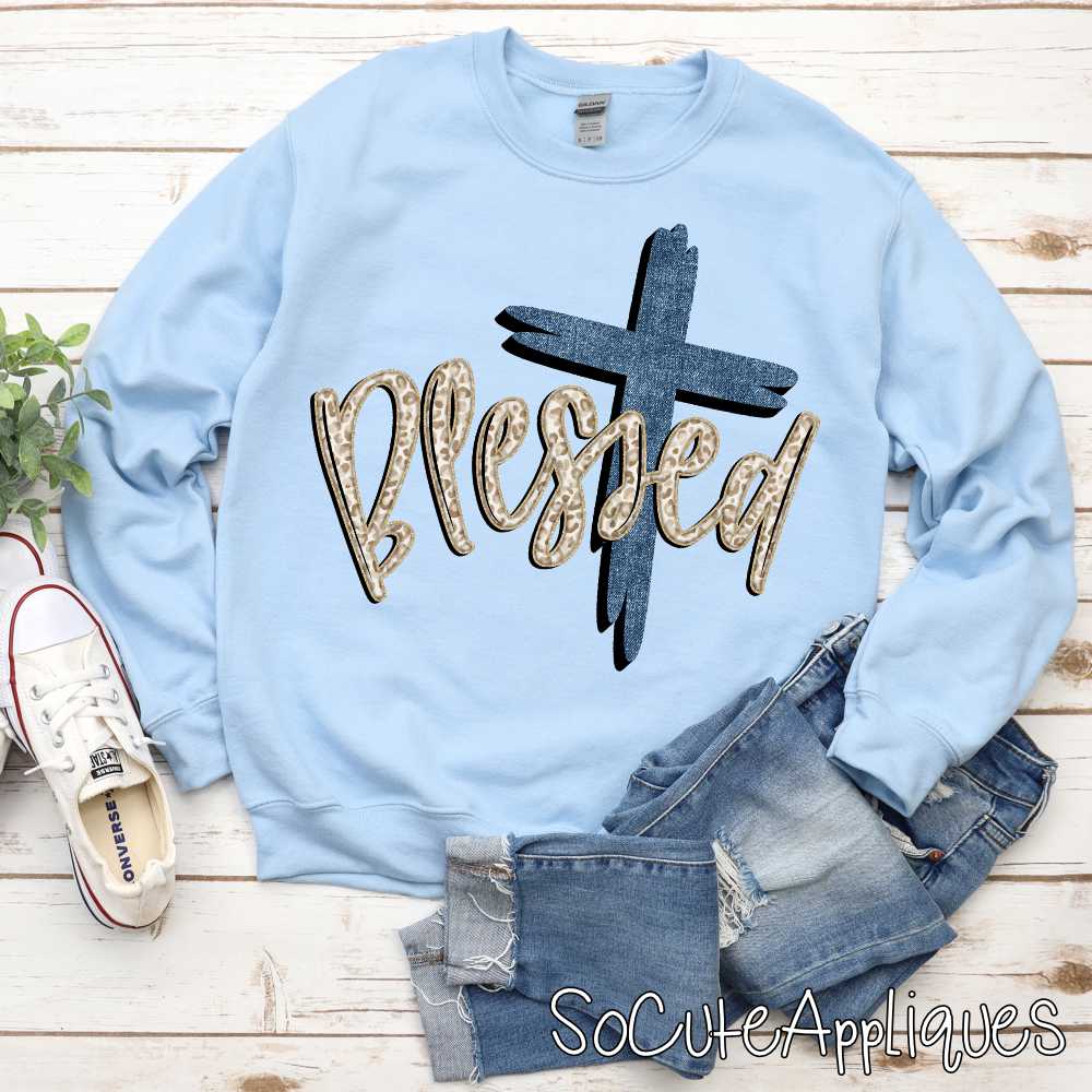 Blessed leopard denim cross *DTF* Transfer