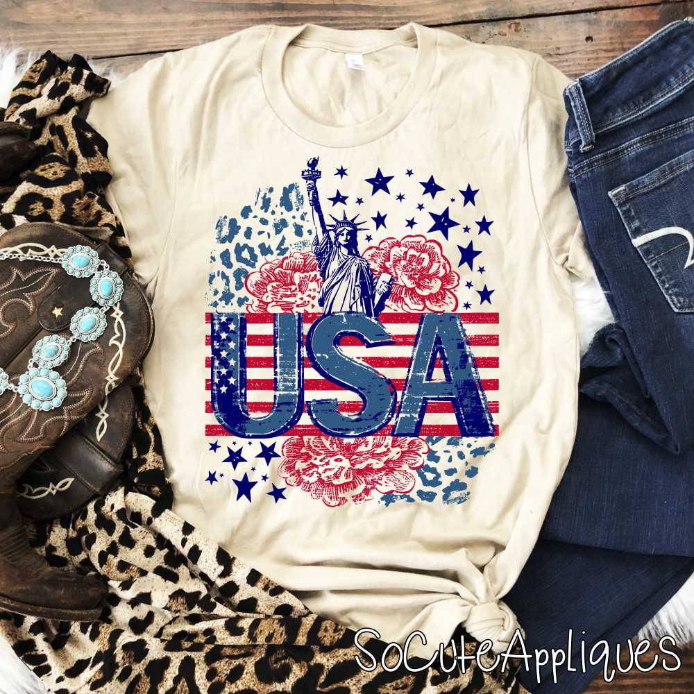 Statue of liberty stripes leopard stars *DTF* Transfer