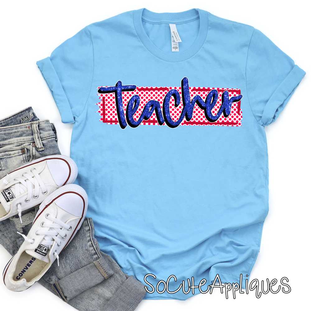 Teacher blue on red *TRANSFER*