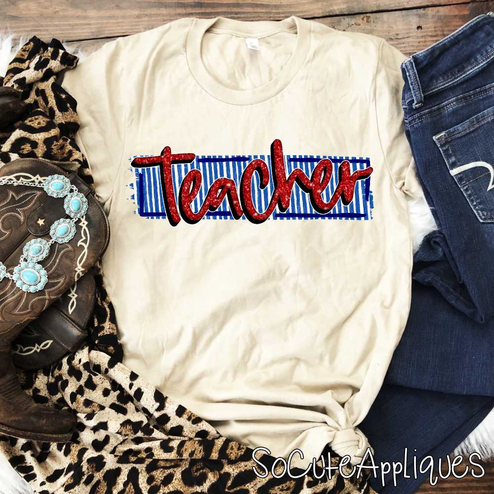 Teacher red on blue stripe *TRANSFER*