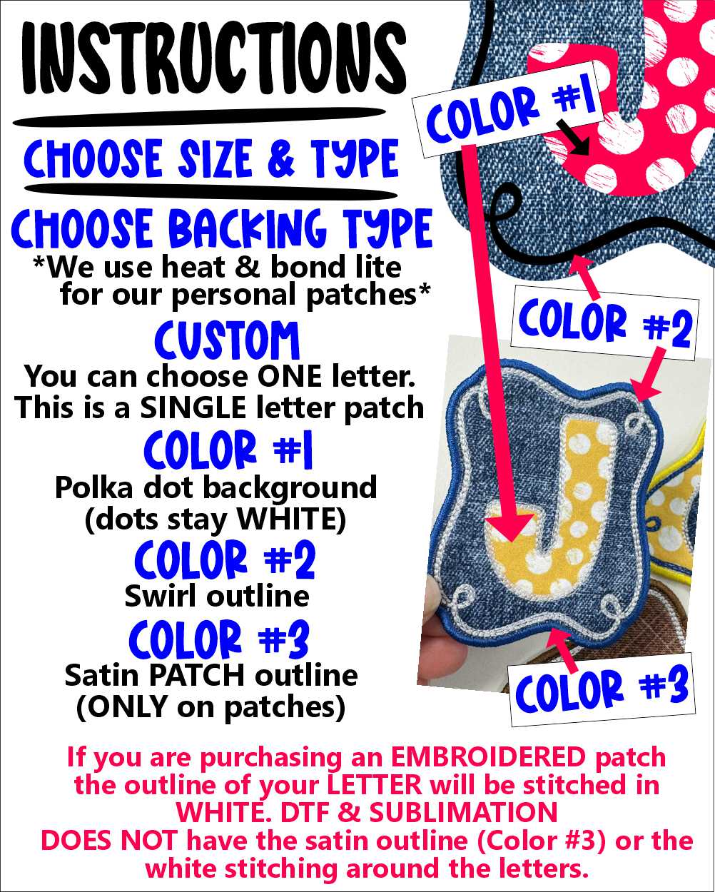 Polka dot Initial on denim frame *HAT PATCH* You pick letter & color - Image 2