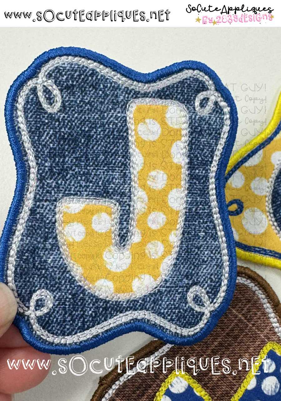 Polka dot Initial on denim frame *HAT PATCH* You pick letter & color - Image 3