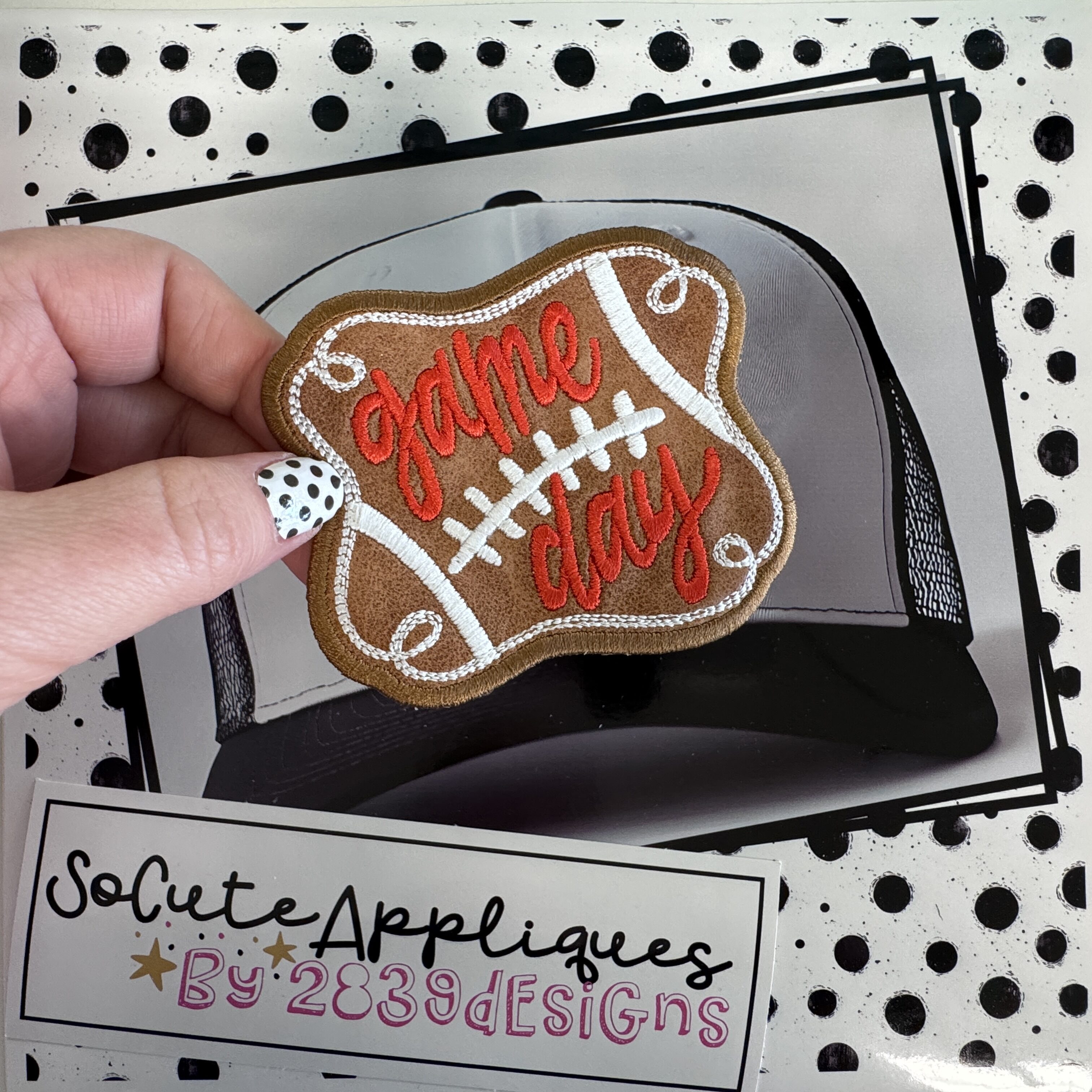 Football Game Day SWIRL frame *HAT PATCH* You pick color