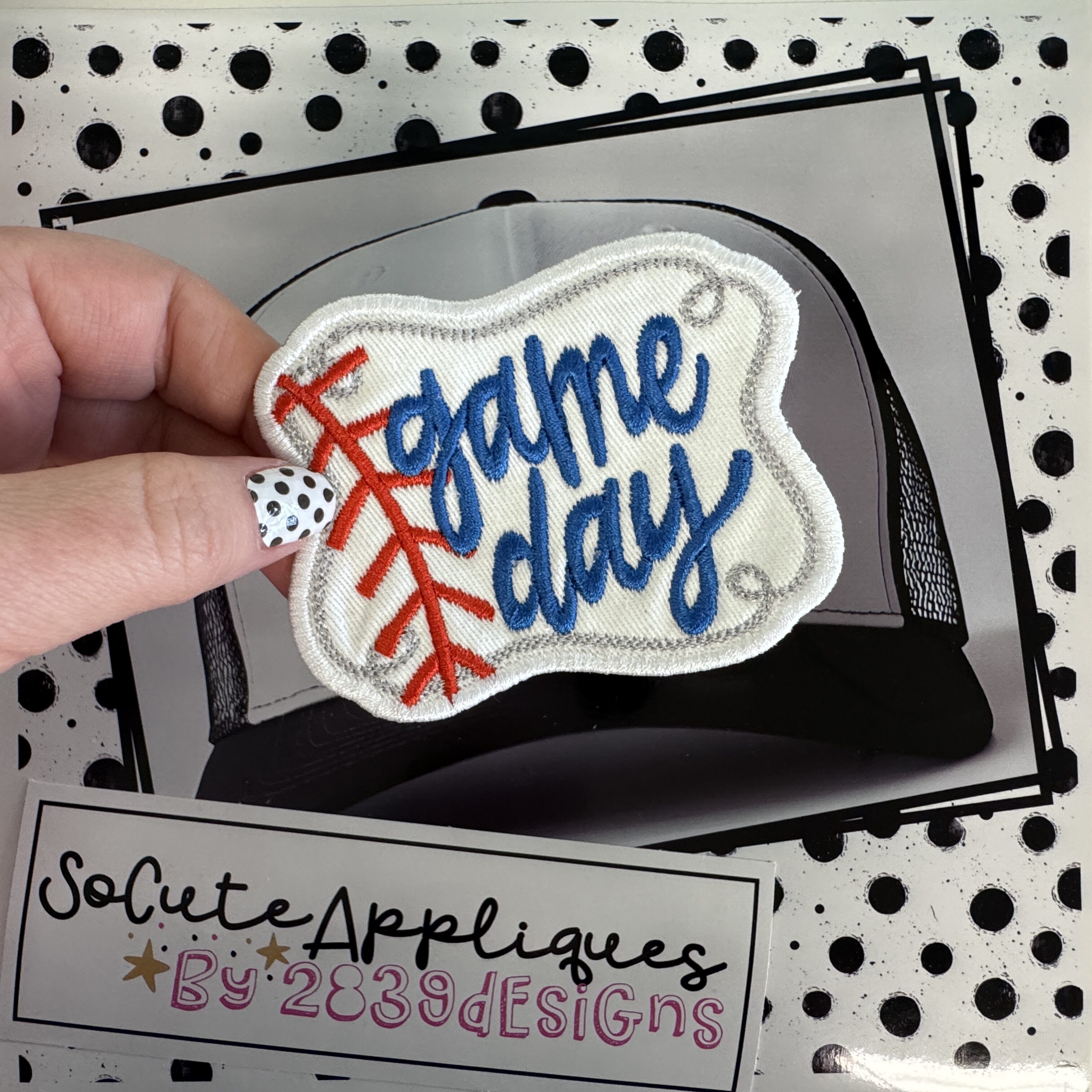 Baseball Game Day SWIRL frame *HAT PATCH* You pick color