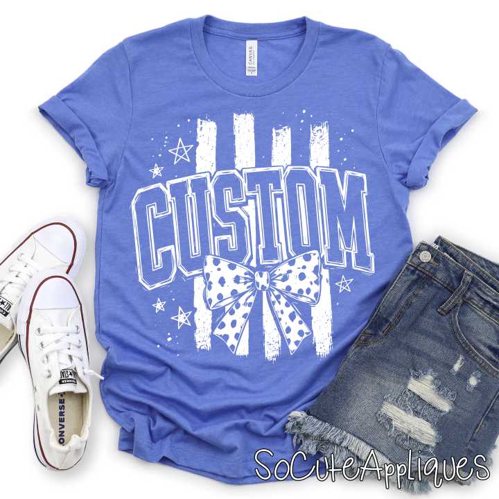 CUSTOM MASCOT on stripes with bow *DTF* Transfer