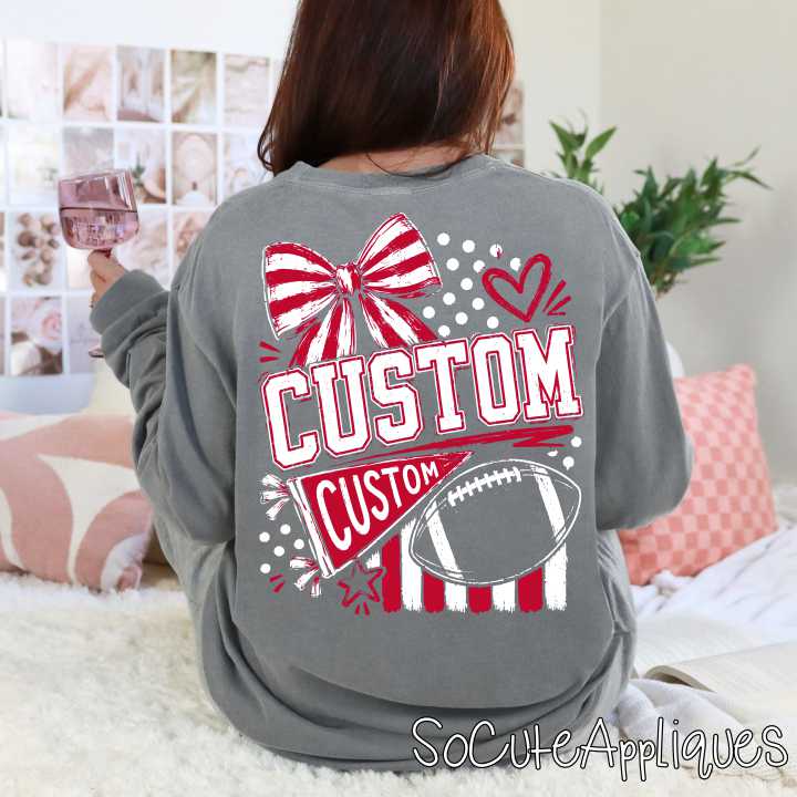 CUSTOM MASCOT football bow stripes *DTF* Transfer
