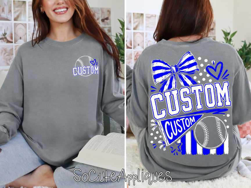 CUSTOM MASCOT baseball bow stripes *DTF* Transfer - Image 2