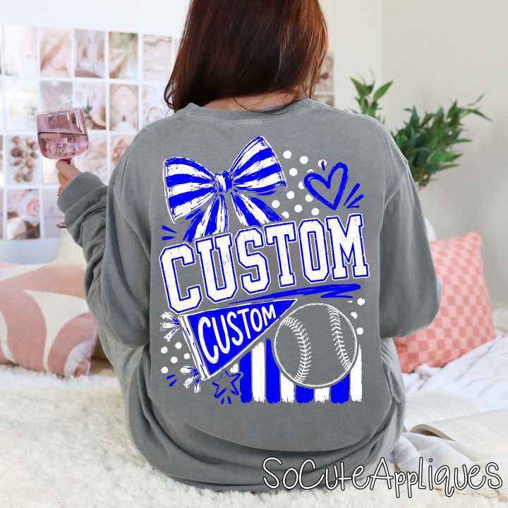 CUSTOM MASCOT baseball bow stripes *DTF* Transfer
